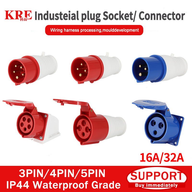 KRE 3PIN 4PIN 5PIN 16A 32A IP44 Konektor Soket Dinding Tahan Air untuk Industri, Sambungan Listrik