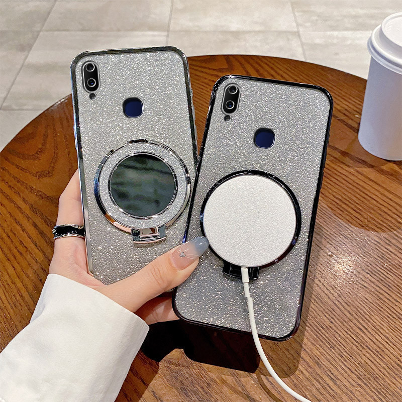 Case Soft VIVO Y95 VIVO 1820 Ring Stand Cermin Lipat Bulat, Cover HP Anti Benturan Anti Drop