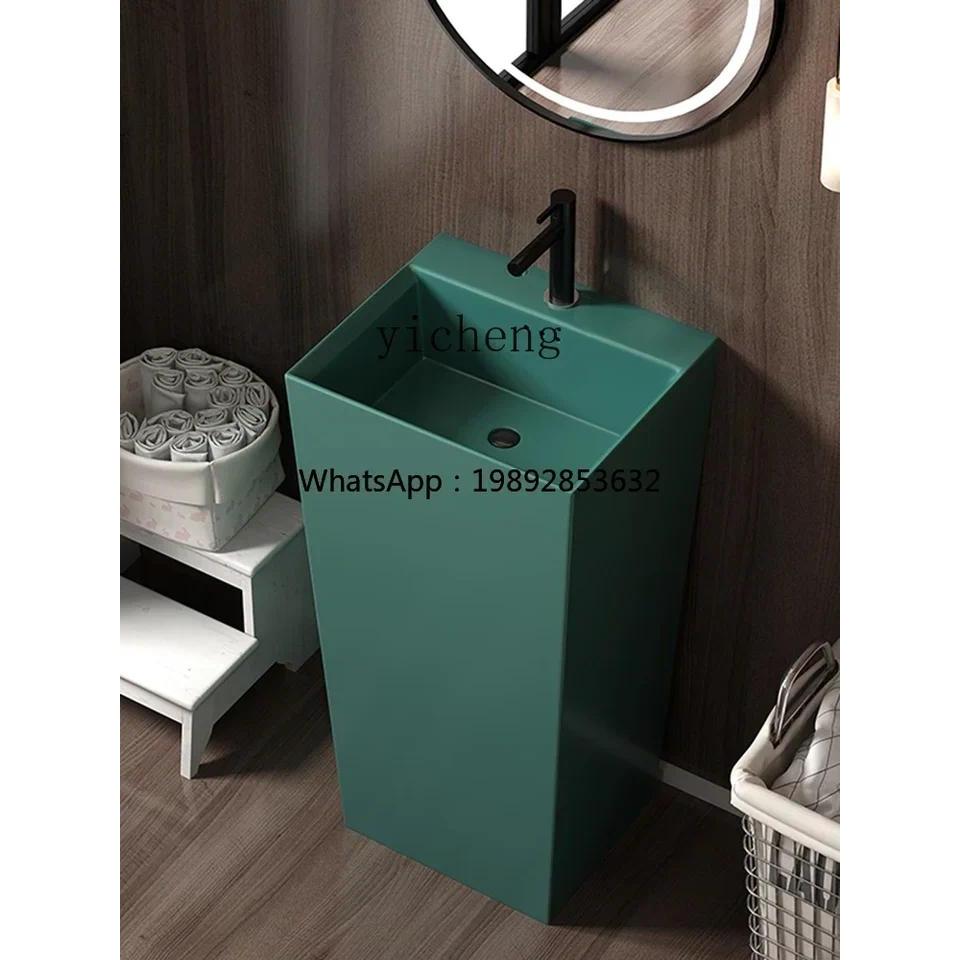 Y1 Nordic Pedestal Basin Ceramic Floor-Mounted Integrated Wash Basin Square Column Washbasin