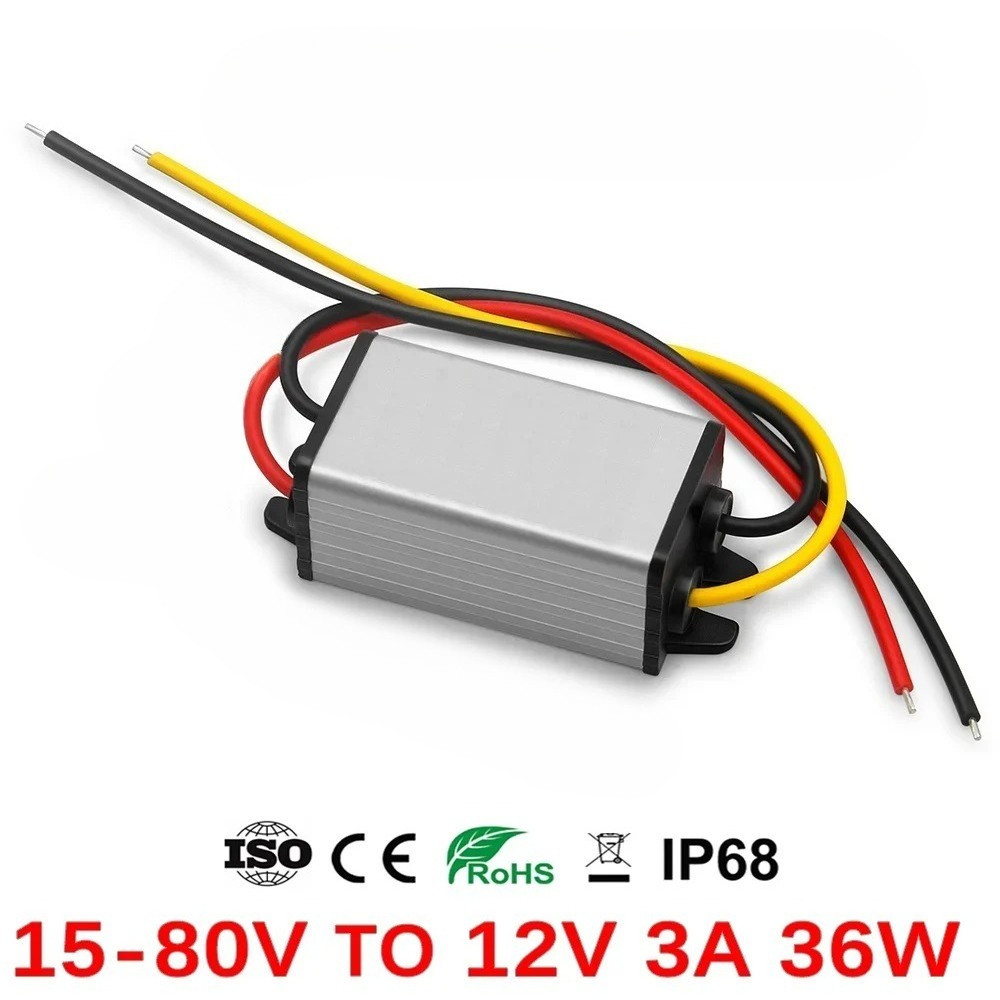 Konverter DC Buck 15-80 Volt ke 12 Volt 36W, Regulator Catu Daya untuk Mobil, Tahan Air Sola, Mengub