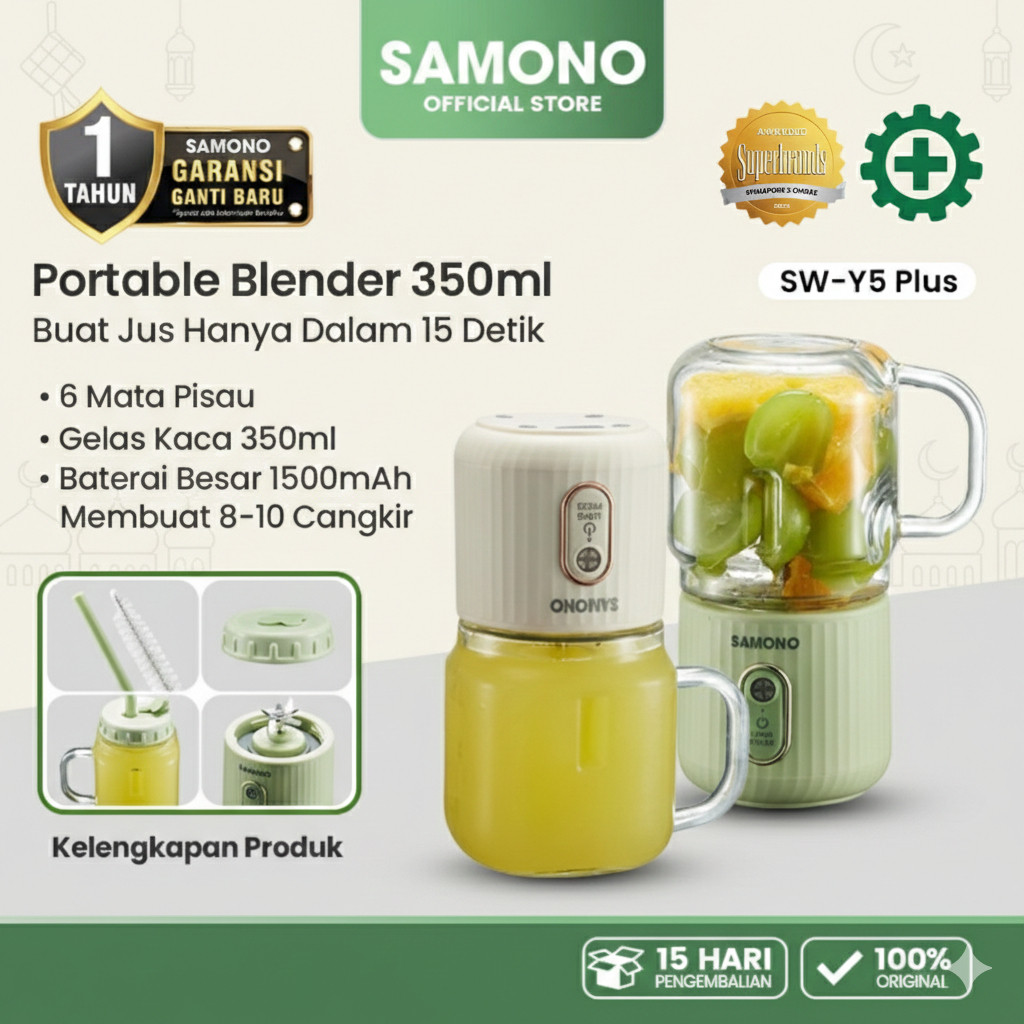 SAMONO Portable Juicer 6 Mata Pisau Stainless Steel Food Grade Blender Jus Buah Mini 350ml Wadah Kac