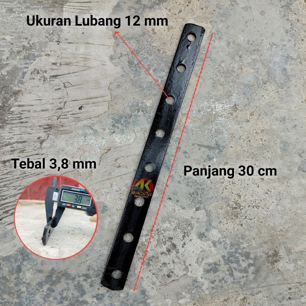 Breket Plat Lubang Serbaguna HITAM Tebal 3,8 mm Panjang 30 cm || Plat Besi Bolong Multifungsi Breake