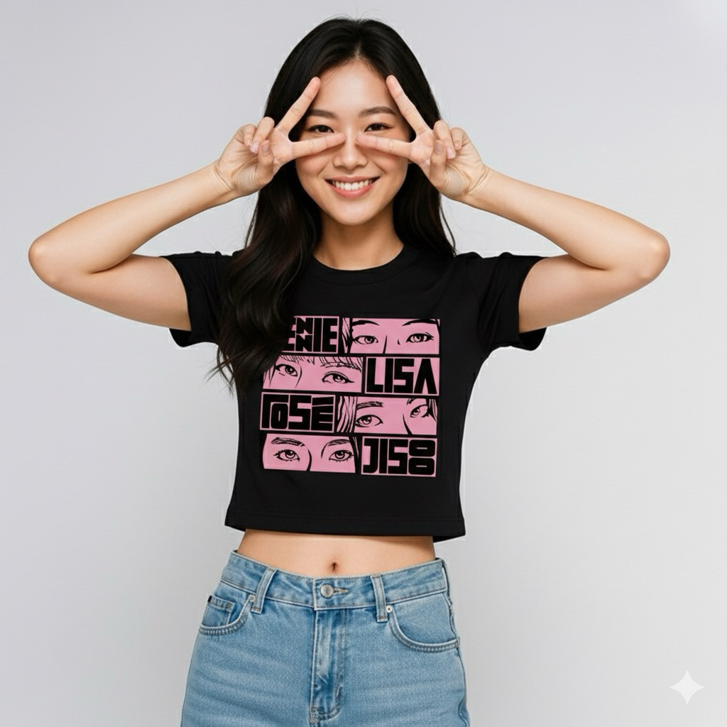Crop Tee Blackpink Baju Blackpink Katun Kaos Blackpink Pendek / Crop Tee / Crop Top / Kaos Wanita Co