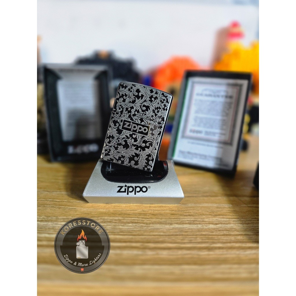ZIPPO BLACK ICE BATIK PRMIUM LOGO ORIGINAL WITH SEAL ORANGE