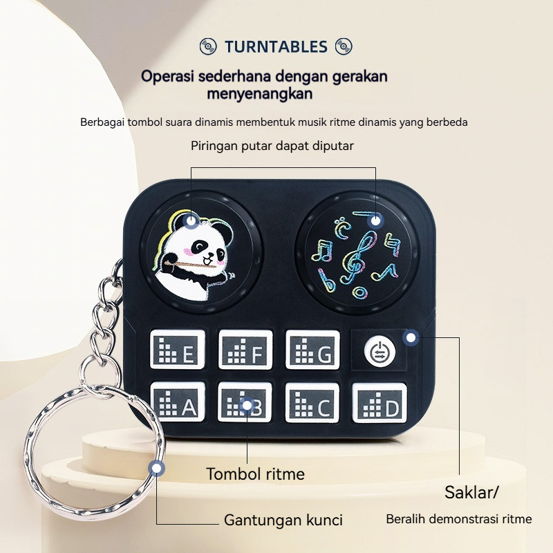Gantungan Kunci DJ Turntable dengan Lampu Musik/Alat Musik Mini/Gantungan Kunci Tombol Ritme