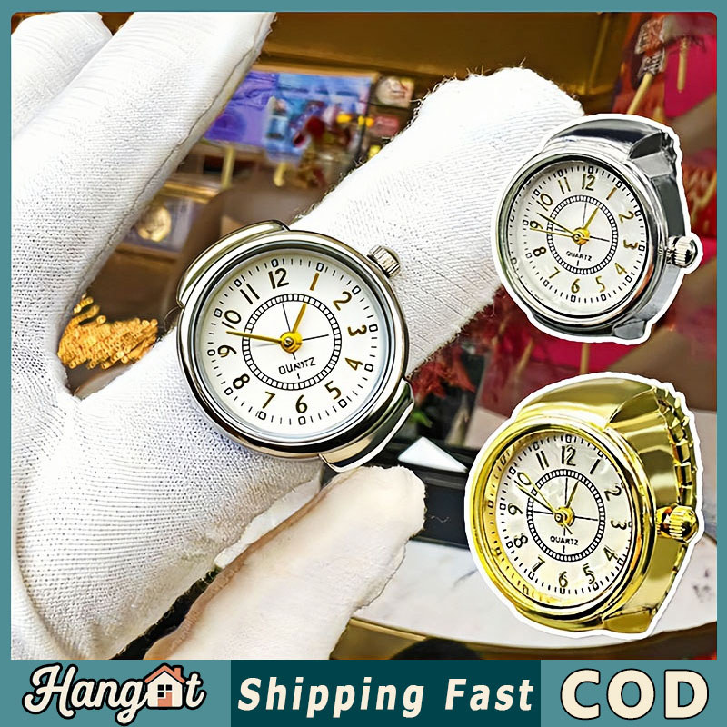 Jam Tangan Cincin Digital Emas Jam Tangan Jam Tangan Penunjuk Klasik Impor Vintage Mini Cincin Pria 
