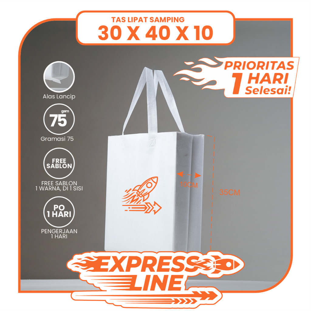 TAS SPUNBOND LIPAT SAMPING 30X40 SABLON COSTOM 1 HARI JADI (EXPRESS LINE) UNTUK TAS SOUVENIR, SYUKUR