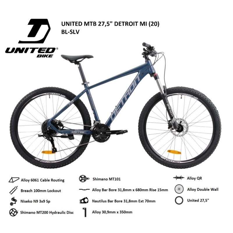 SEPEDA GUNUNG 27.5 INCH MTB UNITED DETROIT MI ALLOY 3X9 SPEED HIDROLIK