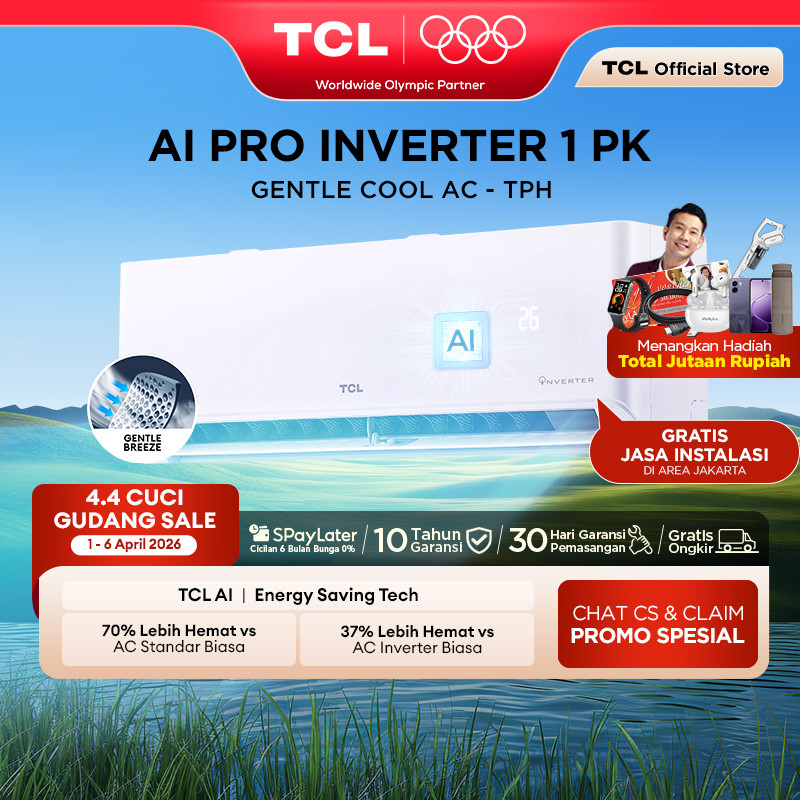 TCL AC Inverter 1 PK - Gentle Breeze - Healthy Filter - Hemat Listrik - Anti Bising - Cepat Dingin -