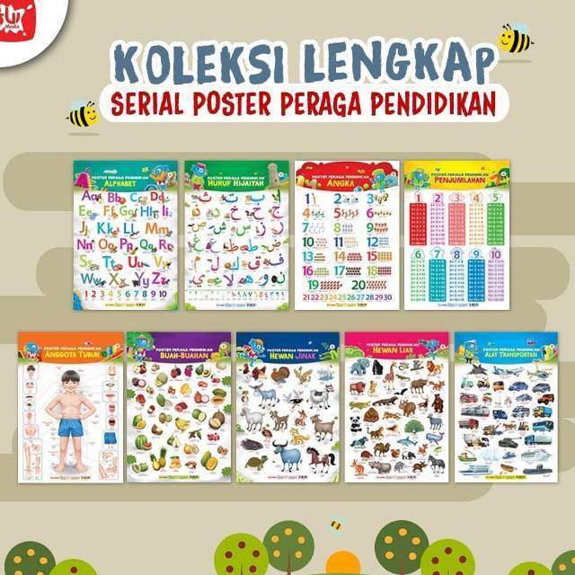 Poster Peraga Pendidikan Alphabet - Huruf Hijaiyah - Angka - Hewan Liar - Hewan Jinak - Alat Transpo