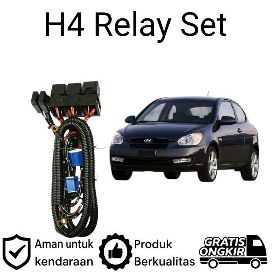 AM Relay Set Lampu Utama LED H4  Mobil Hyundai Accent