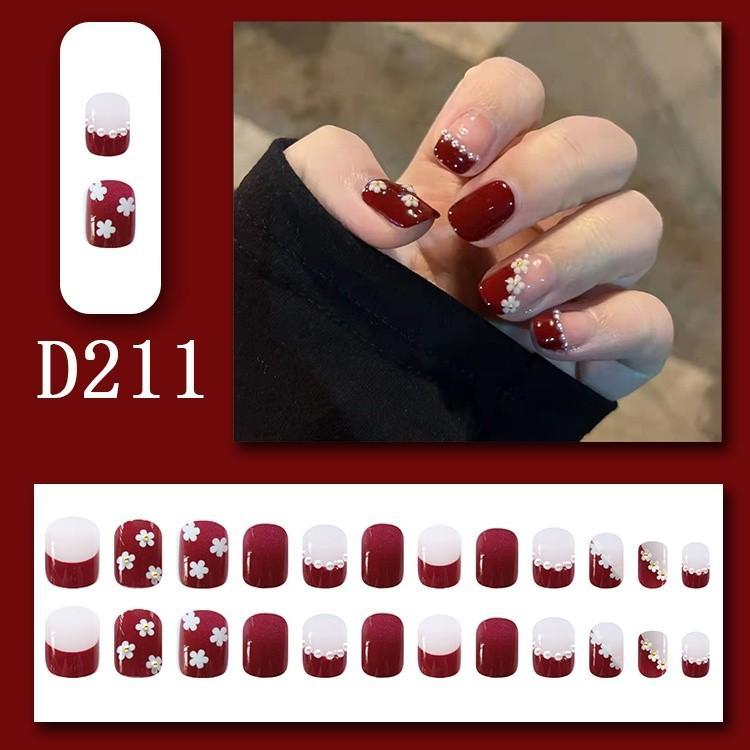 Kuku Palsu Maroon Bunga Aesthetic Kuku palsu pendek murah dan cantik aesthetic