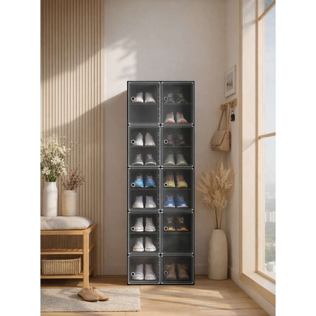 Homedekor Rak Sepatu Lipat Lemari Sepatu Tertutup Multifungsi Lemari Plastik