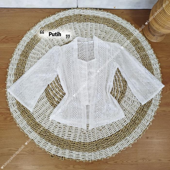 (HANYA KEBAYA) Baju Kebaya Brokat Lonceng Messy Bali Wisuda Modern Murah - Putih, S