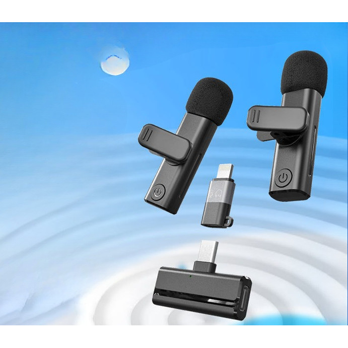 Mikrofon Wireless Klip Ganda untuk HP, Live Streaming & Karaoke, Mic Clip-On Anti-Bising