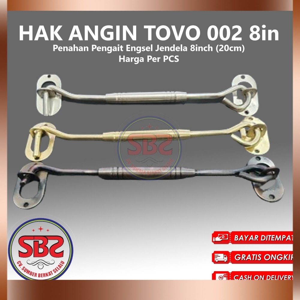 Hak Angin TOVO 8in / 20cm - Penahan Pengait engsel jendela 8 inch chrom Merk TOVO