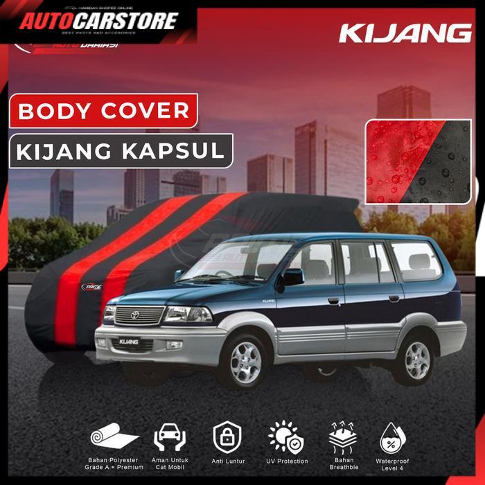 [ ACSports ] Body Cover 2 Warna Sarung Mobil 2 Warna - Kijang Kapsul - Hitam List Merah