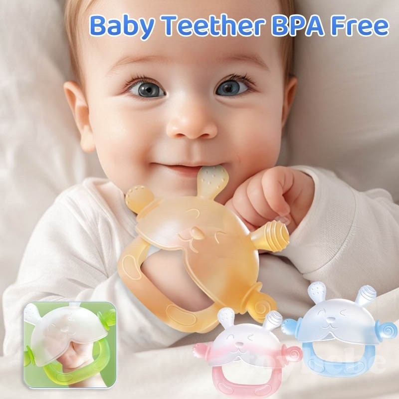 Gelang silikon tumbuh gigi mainan menenangkan bayi tangan anti-makan lem gigi kelinci mainan gelang 
