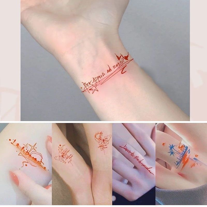 Stiker Tato Warna-warni dan Lembut Gaya Selebriti  Gaya Ins Tahan Air Pergelangan Tangan Huruf Pranc