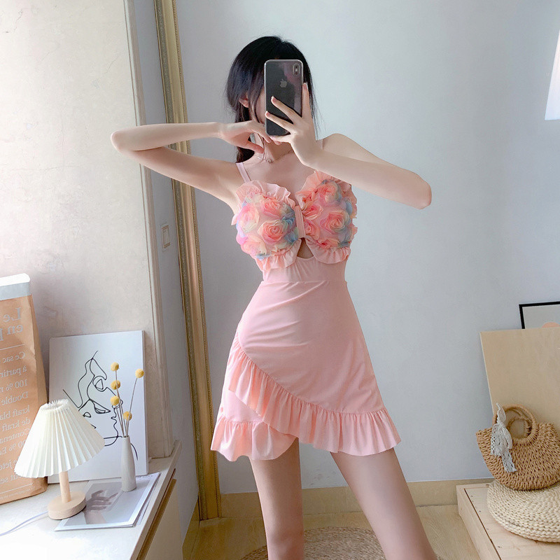 [Miss Lace]Baju Renang Korea Imut Seksi Gaun Tali Serut Pinggang Elegan & Nyaman untuk Liburan
