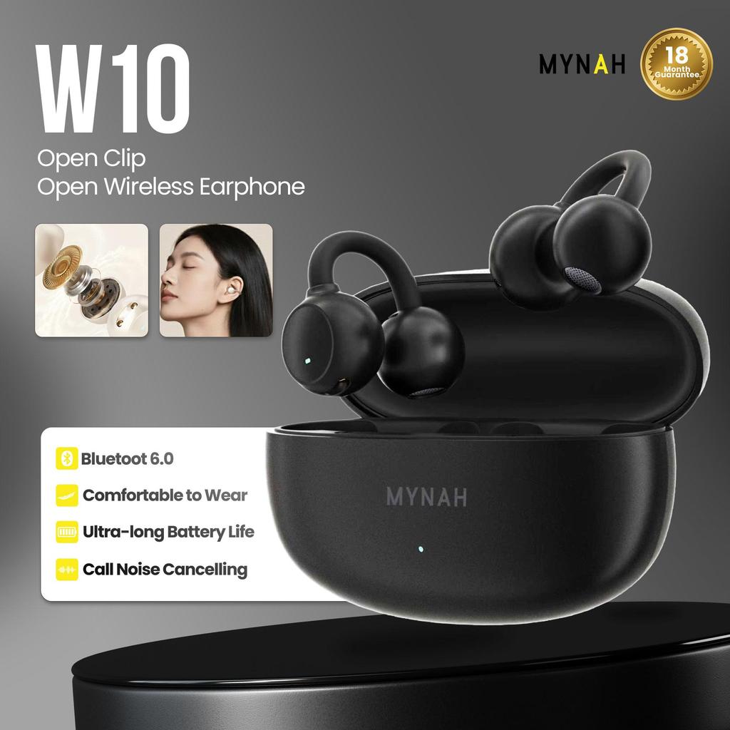 [COD] Tws MYNAH W10 BLACK Bluetooth Earphone Clip Open-Ear Waterproof | Desain Stylish | Anti bising