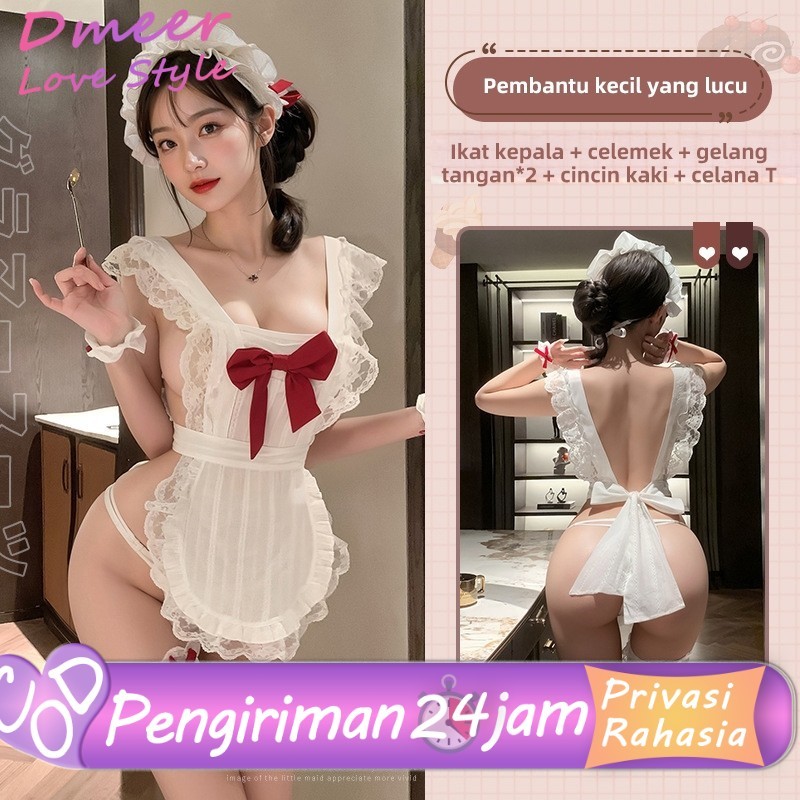 COD Lingerie Sexy Kostum Maid Putih Cosplay Baju Seksi Wanita Hot Baju Haram Dress 40-70KG