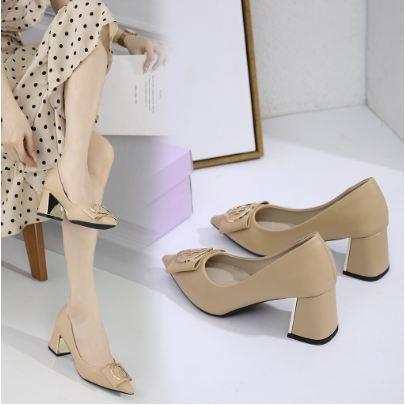 ELLORA EL 360-14 Sepatu Hak Wanita Kerja Block Heels Import Hak Tinggi (5-8 cm) - Black , 36