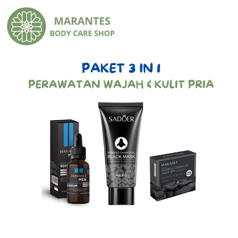 Paket Skincare 3in1: Hanasui Charcoal Soap + Sadoer Masker + Serum Hanasui Glowing