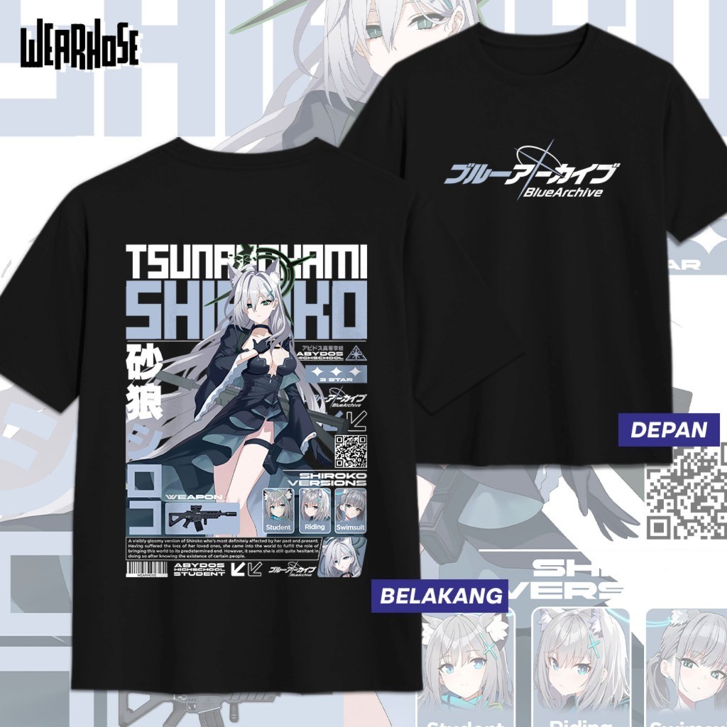 KAOS SHIROKO TERROR BLUE ARCHIVE SUNAOOKAMI SHIROKO TERROR DB Kaos Anime Game Unisex Pria Wanita Ata