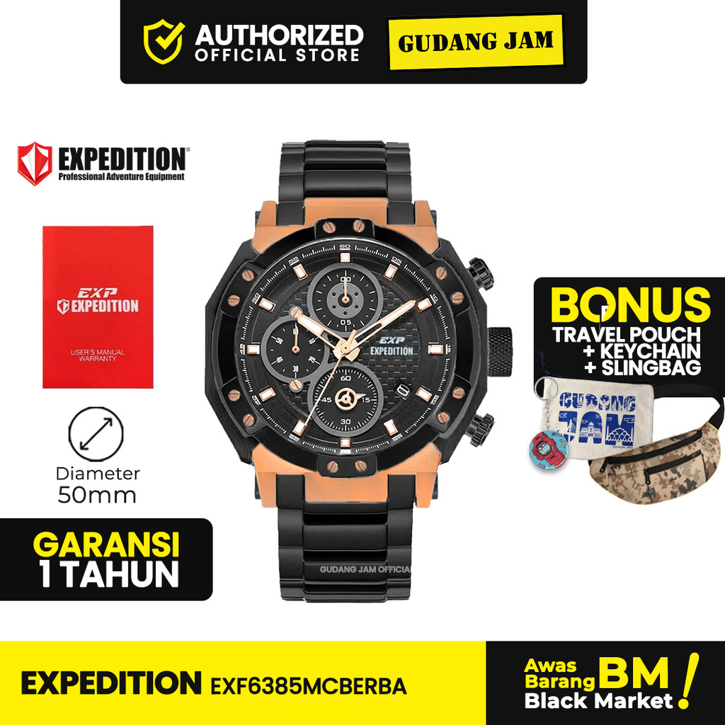 Jam Tangan Analog Pria Expedition E 6385 MCB Black Rose Gold