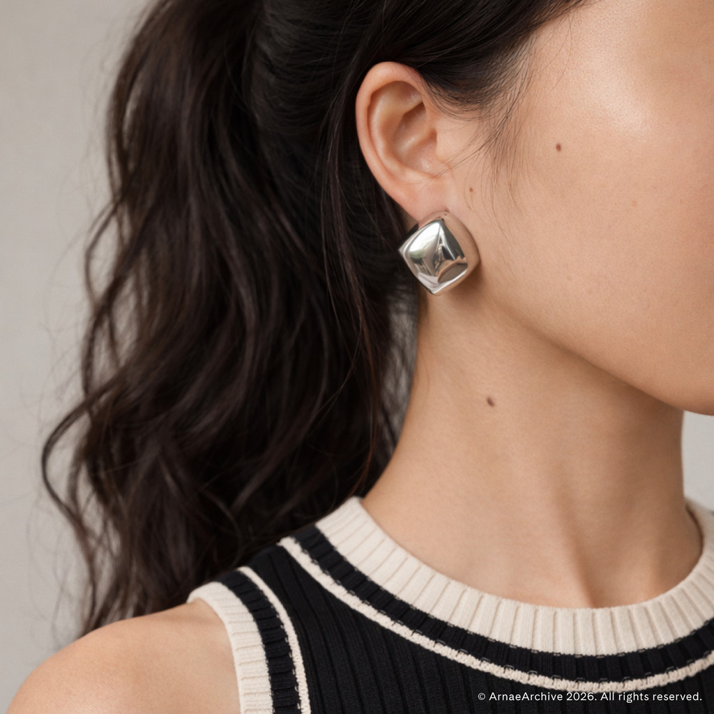 Arnae Archive — Cube Block Earrings — Anting Hoop Unisex Premium Stainless Steel Anti Karat