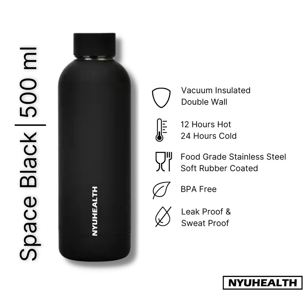 Nyuhealth Botol Minum Tumbler Stainless Steel Vacuum Flask Warna Space Black 500ml