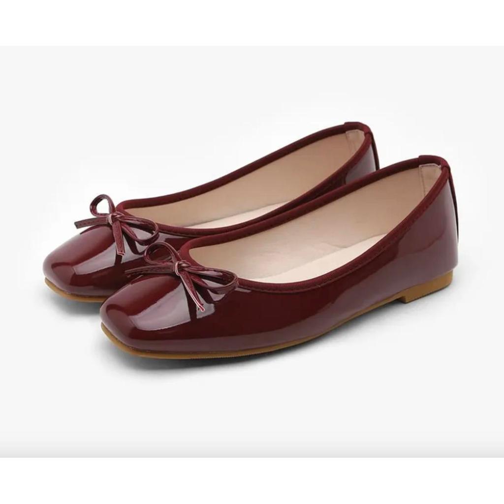 Sepatu Flat Wanita Sappun Erino Enamel Ribbon Flats (1cm) Wine
