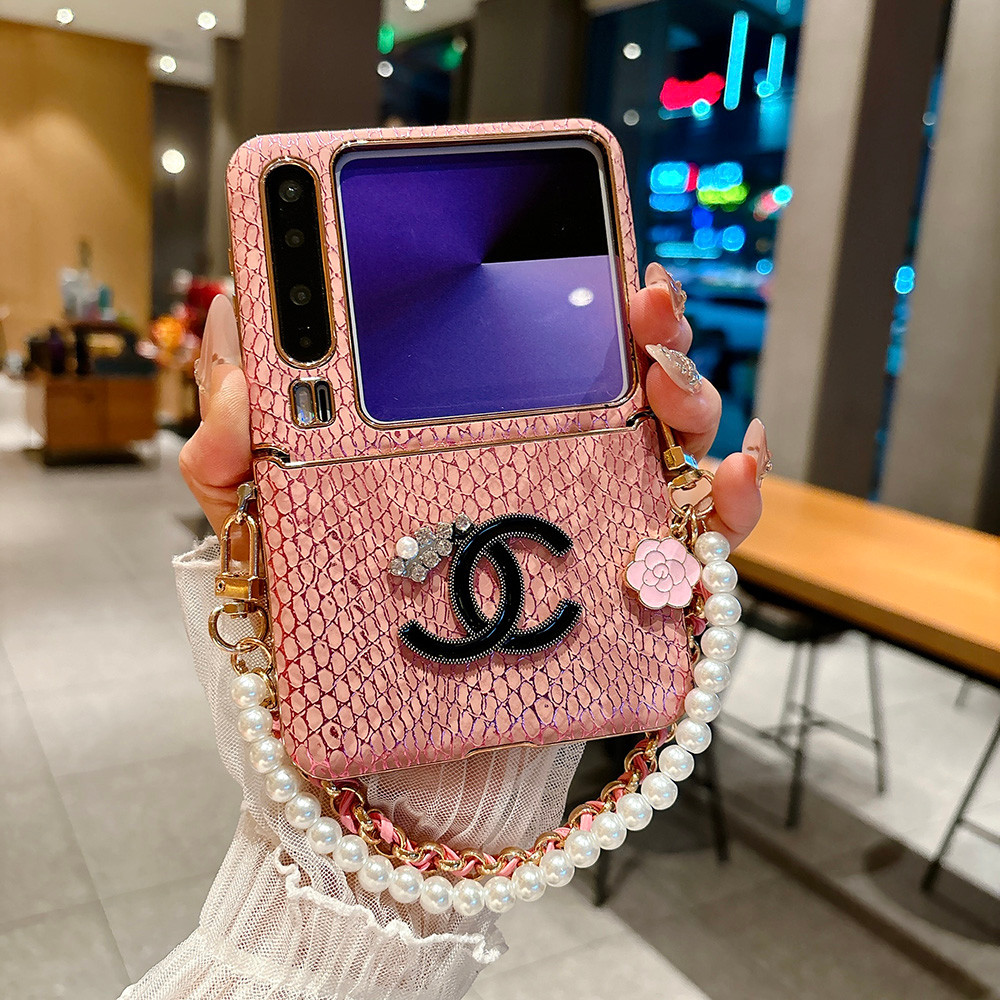 Case Untuk OPPO Find N3 Flip Find N2 Flip Casing ponsel  hp kulit ular berlapis chrome dengan logo b