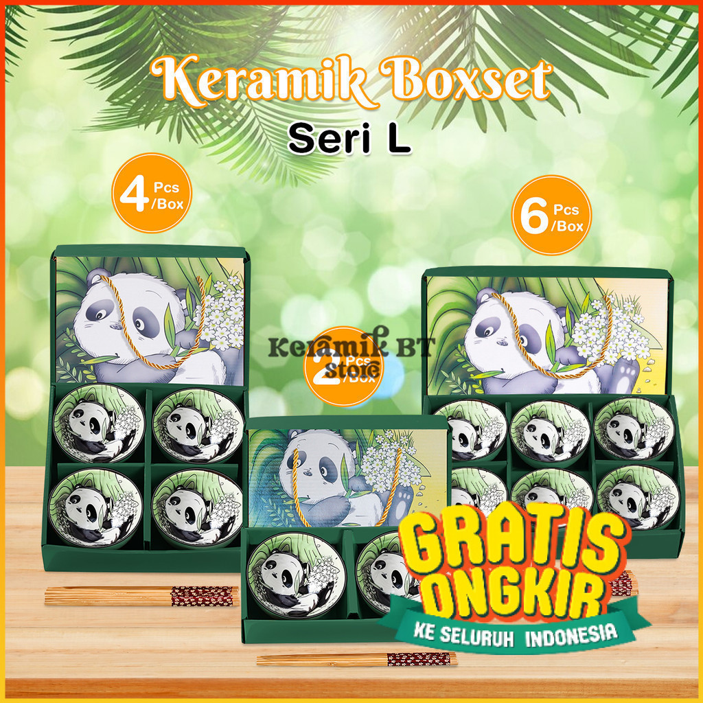 Hampers Parcel Gift Set Keramik Mangkok Boxset Seri-L keramik Souvenir Mangkok set Pola Panda Style/