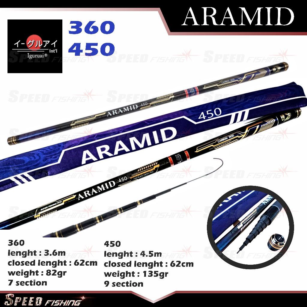 Tegek Iguruai Aramid 360 450 Carbon Pole Rod Joran Pancing