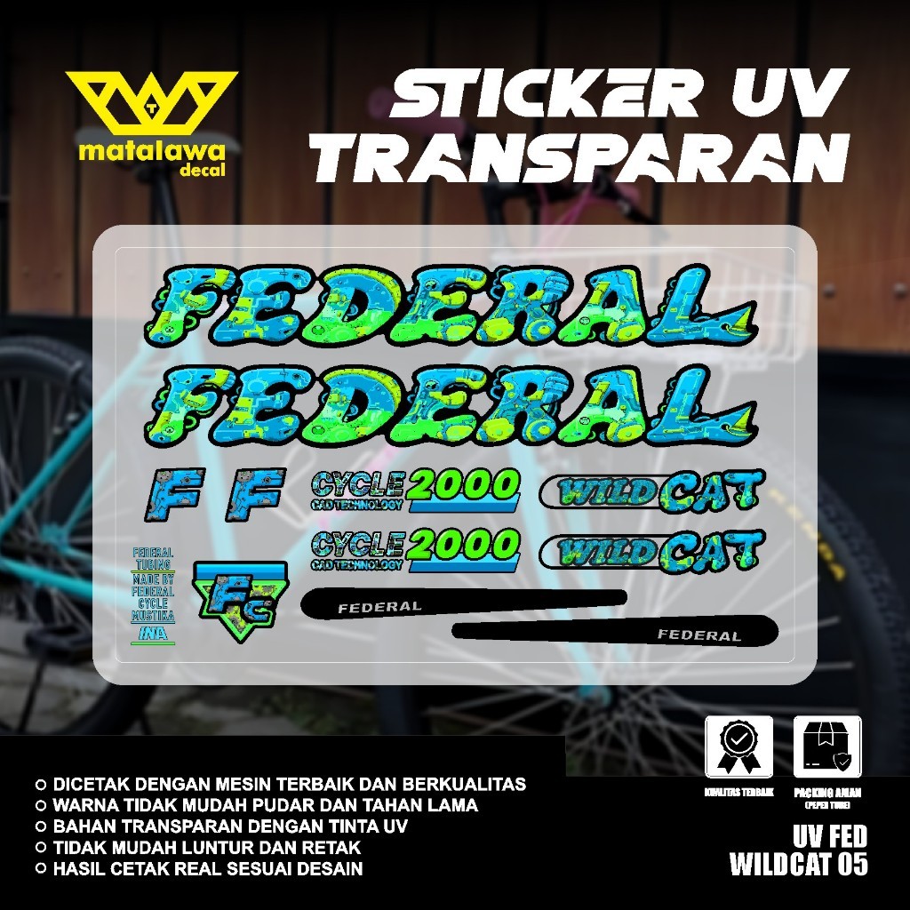Stiker Decal FEDERAL UV TRANSPARAN WILD CAT Stiker Sepeda Kalcer STREET CAT 550 GRAFFITI SET 05