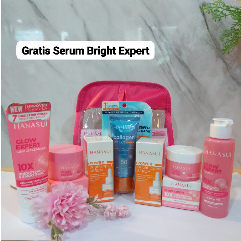 (GRATIS SERUM BRIGHT EXPERT) PAKET SKINCARE HANASUI FLEK / JERAWAT / PEMUTIH