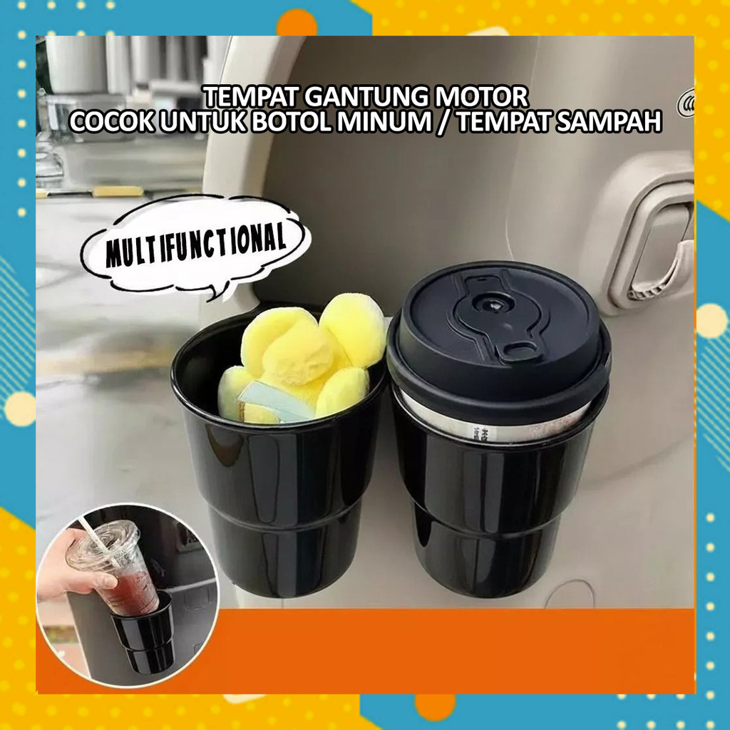 Wadah Gantung Motor Mobil Tempel Tempat Botol Minum Sampah HP Kacamata Gelas Asbak Cup Holder GS08TG