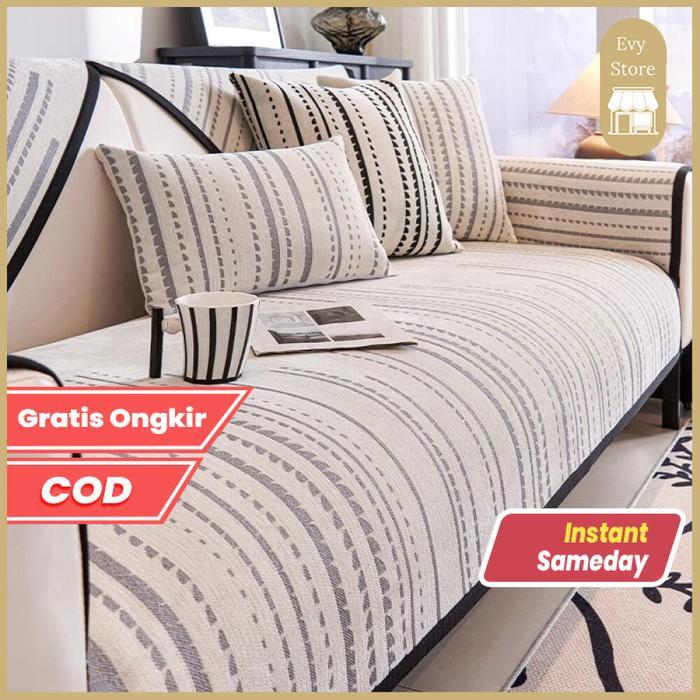 Evy  Sarung Sofa Cover Ruang Tamu Chennile Alas Sofa Sudut 1 2 3 4 L Seater Dekorasi Ruang Tamu - Ab