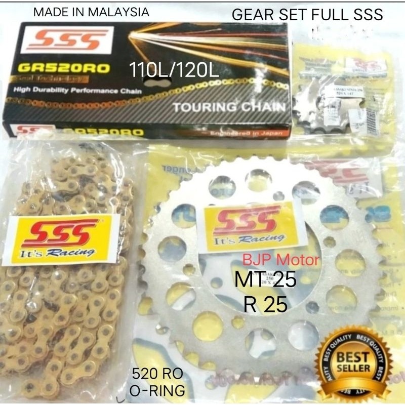 Gear set FULL SSS 520 Yamaha MT25/ R25 paketan rantai SSS 520 RO dan TK RACING 520 HPO 120L GOLD