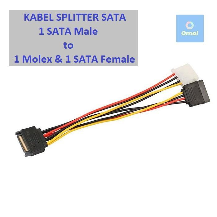 Kabel Splitter Sata 15 Male to Sata 15 & Molex 4 Female