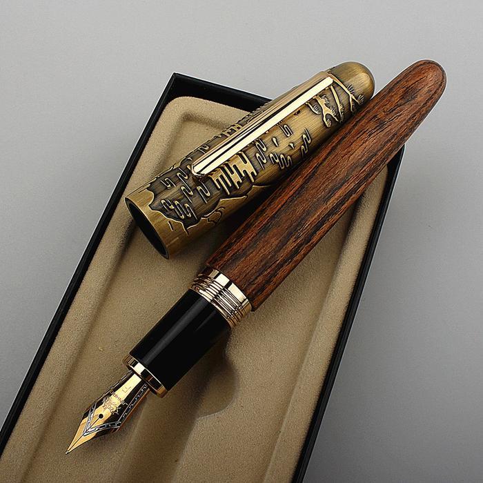 Jinhao 9056 Ter Embossed Fountain Pen EF/F/M/Bent Nib, Handmade Wooden Writing Office Pen Set Busine