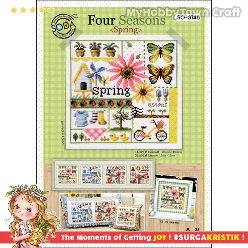 Paket DIY Craft Sulam Kristik Strimin Cross Stitch Sodastitch SO-3146 Four Seasons Spring Musim Semi