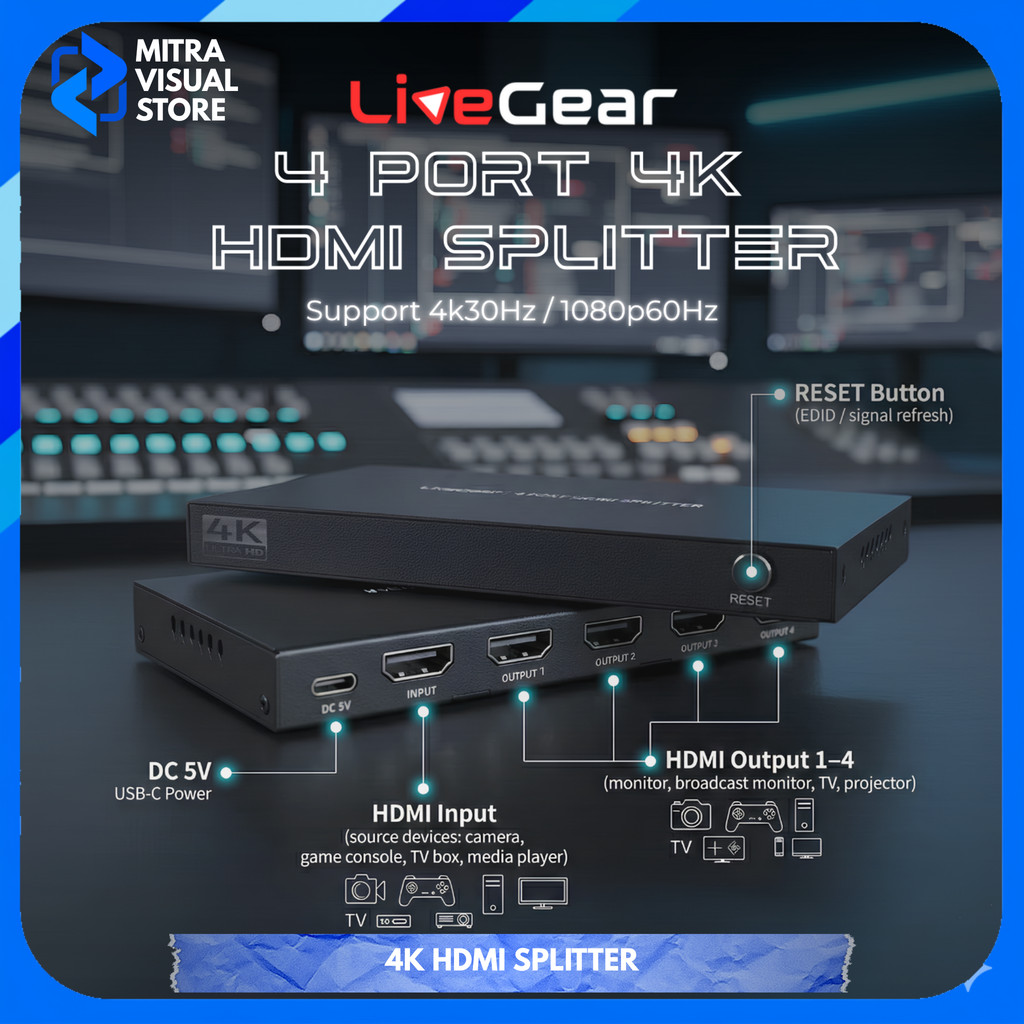 LiveGear 4 Port 4K HDMI Splitter support 4K60Hz / 1080p60Hz