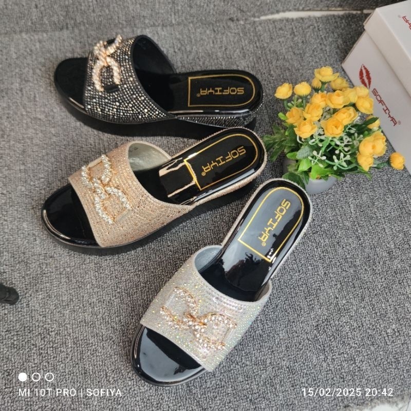 SOFIYA ORI 8295 10 WEDGES WANITA IMPORT / SANDAL WEDGE BLING BLING WANITA  TINGGI 7CM