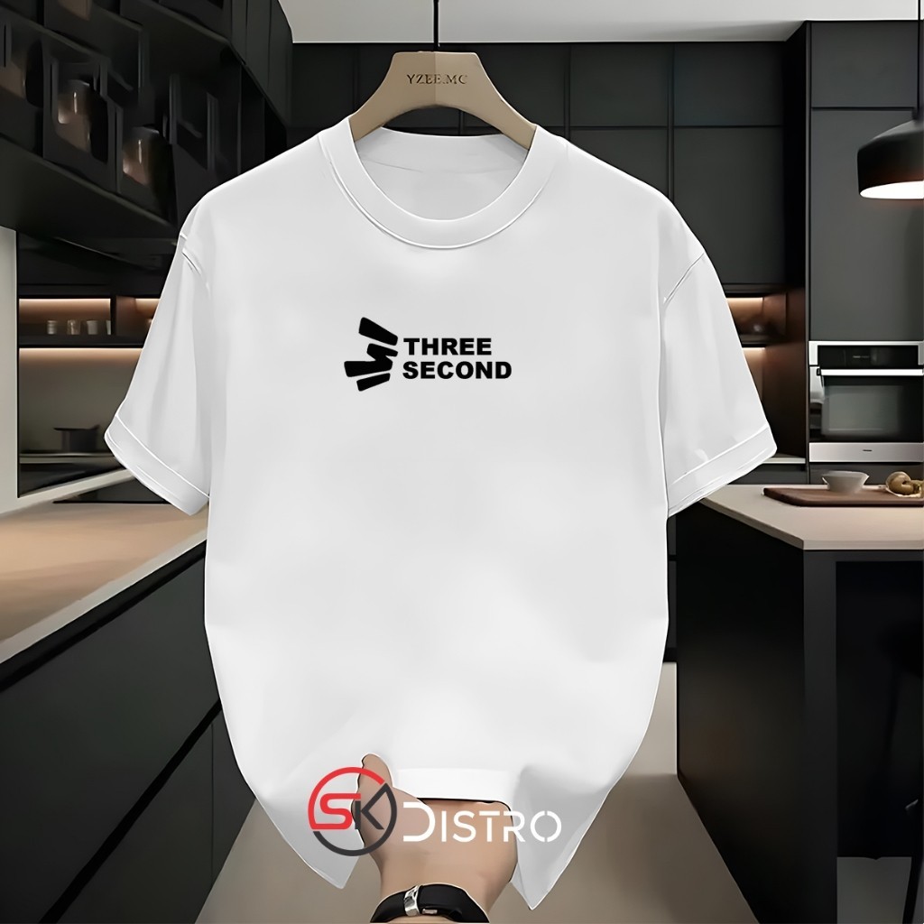 Bayar di tempat T-Shrit  Kaos Distro Motif Three Second Text Hitam Quality Baju Kaos Pria/Wanita /Un