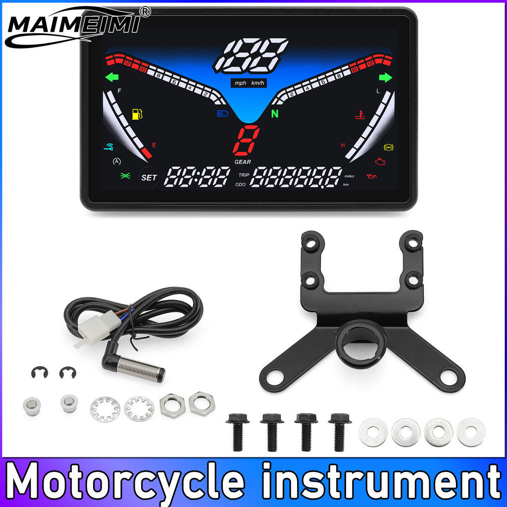 Speedometer Motor Universal 199km/jam, Instrumen Tachometer 13000 RPM, Meter Kecepatan Digital LCD, 