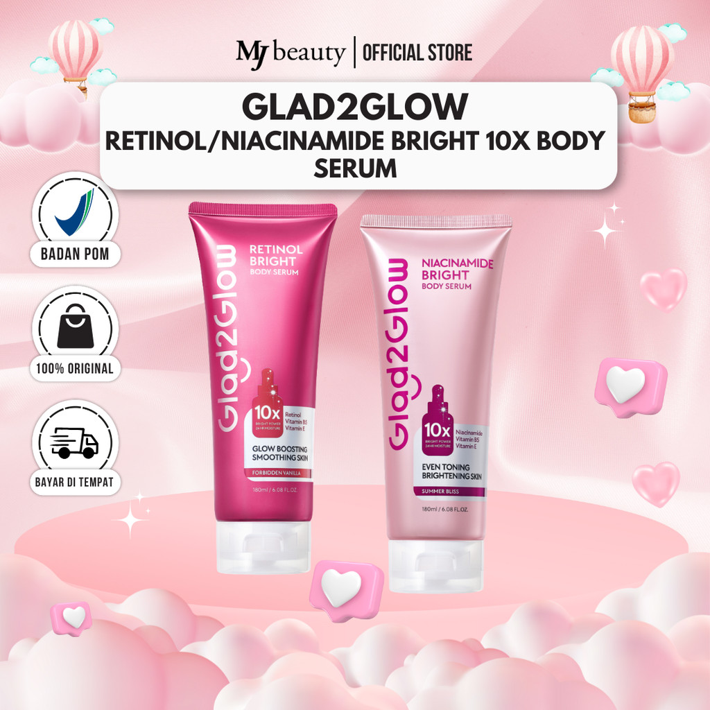 Glad2Glow Retinol/Niacinamide Bright Body Serum Body Lotion 10X Cerah Instant Absorb Whiten Tone Up 