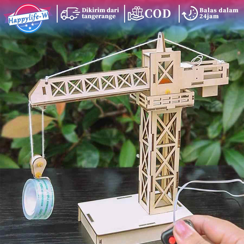 Tower Crane Lifting Crane Diy Model Puzzle Kayu Tower Crane Mainan Elektrik Puzzle Untuk Edukasi Sai